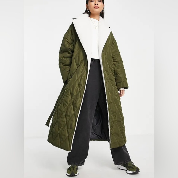 Khaki Topshop Quilted Coat Topshop Quilted Puffer Jacket Depop